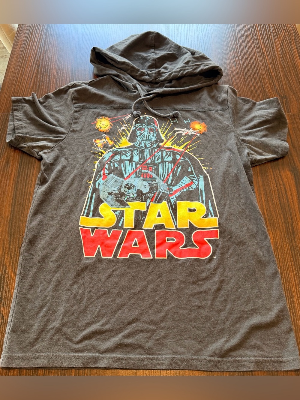 Star Wars Mens Charcoal Darth Vader Short Sleeve Hooded Shirt Fifth Sun Size M